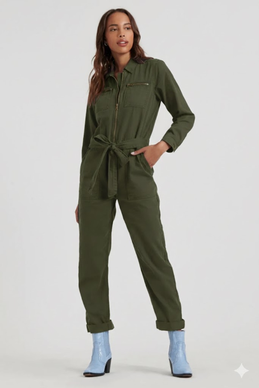 Lucky Brand Tie Front Jumpsuit in Beetle Green